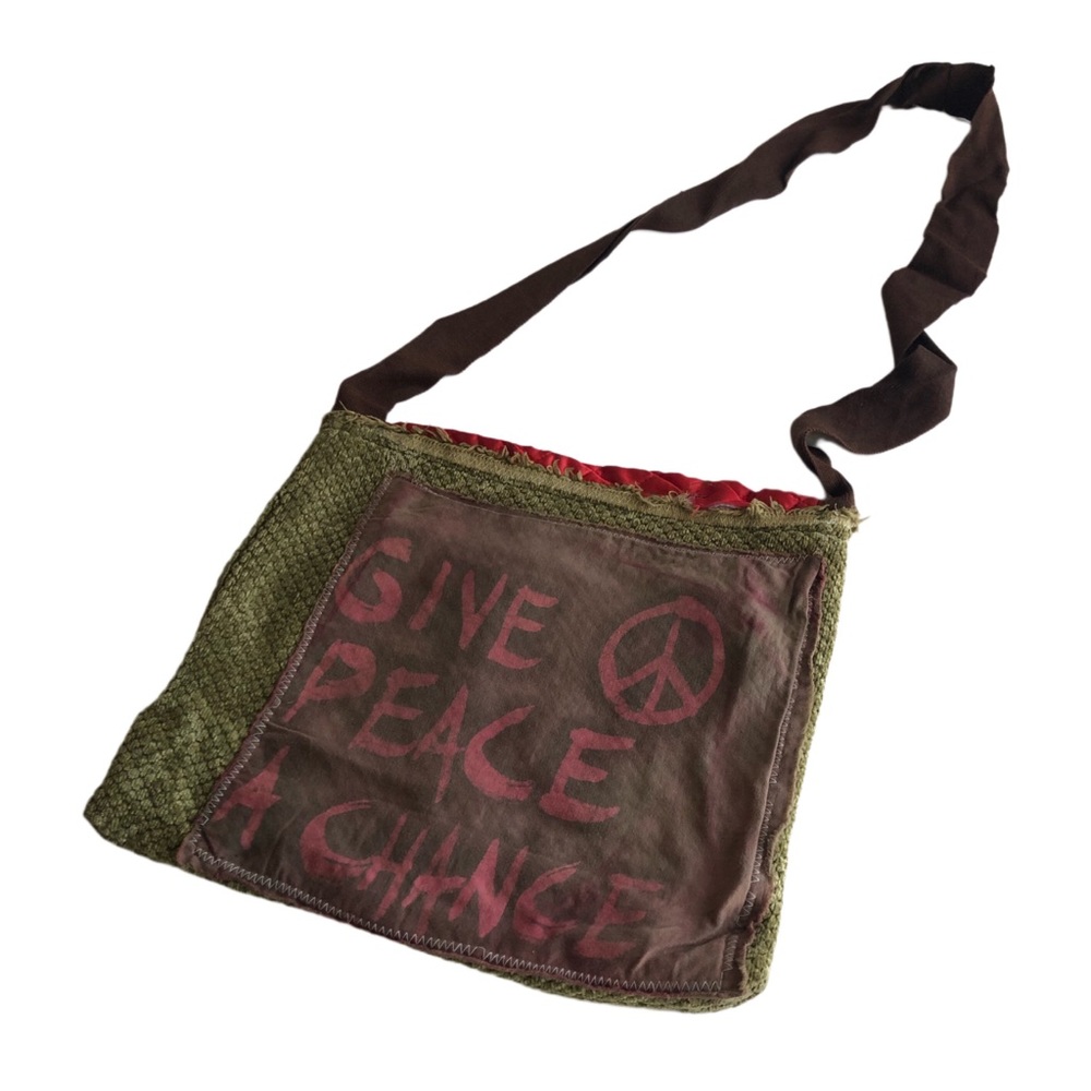 Handmade green crossbody love purse peace bag